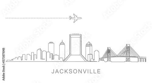 Jacksonville Skyline Plane Flying Over City.
