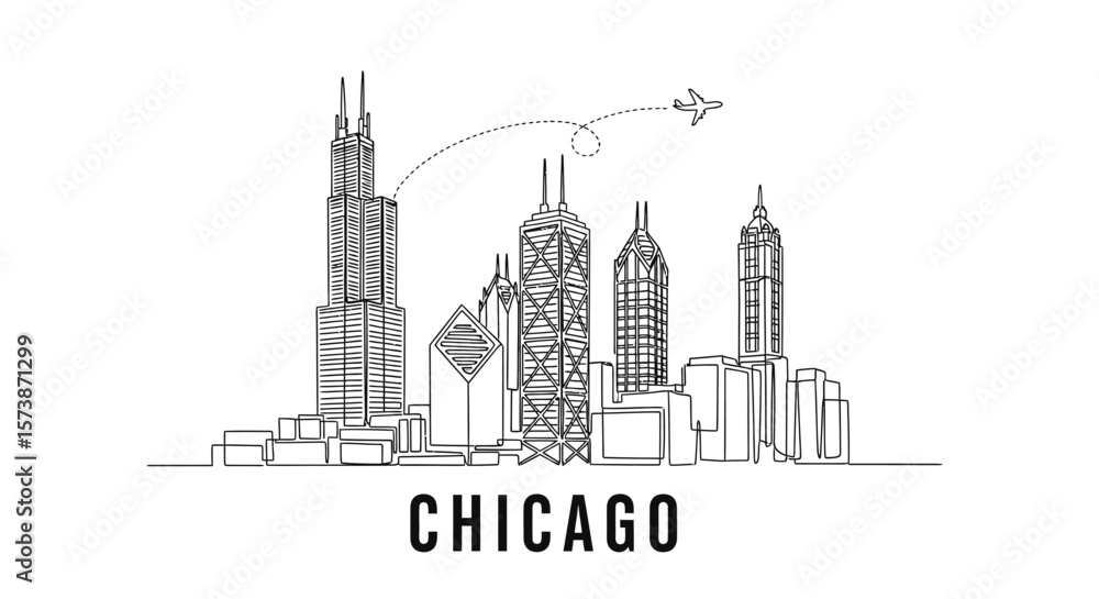 Fototapeta premium Chicago Skyline Line Art.