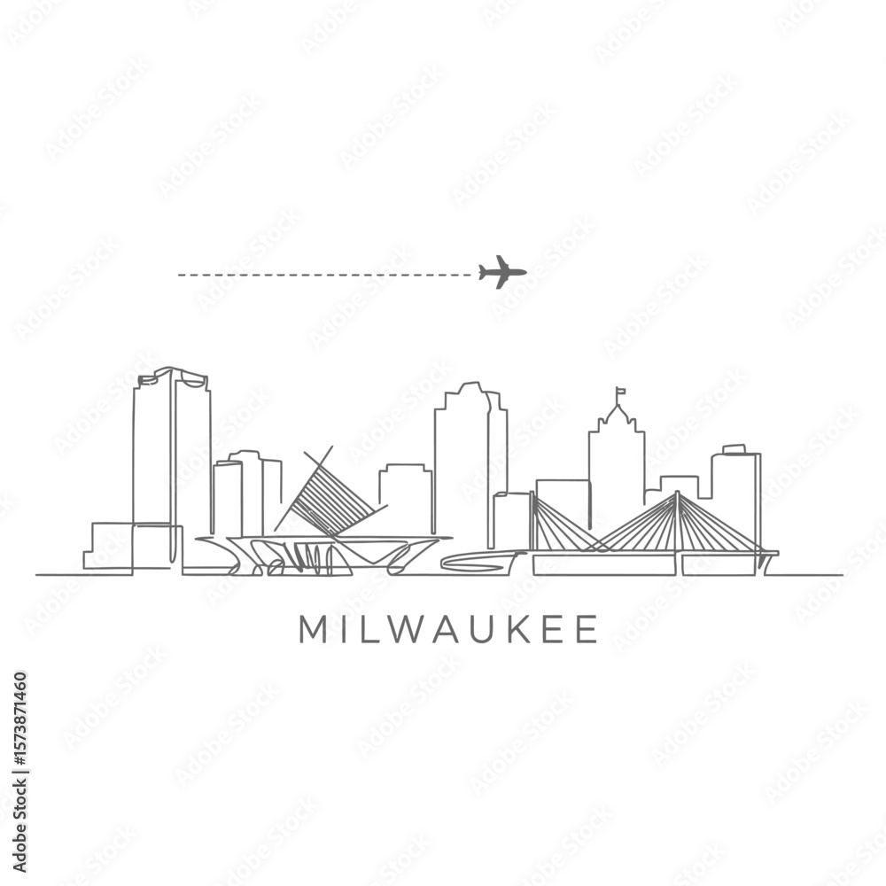 Obraz premium Milwaukee Skyline Line Art with Wisconsin, and USA.