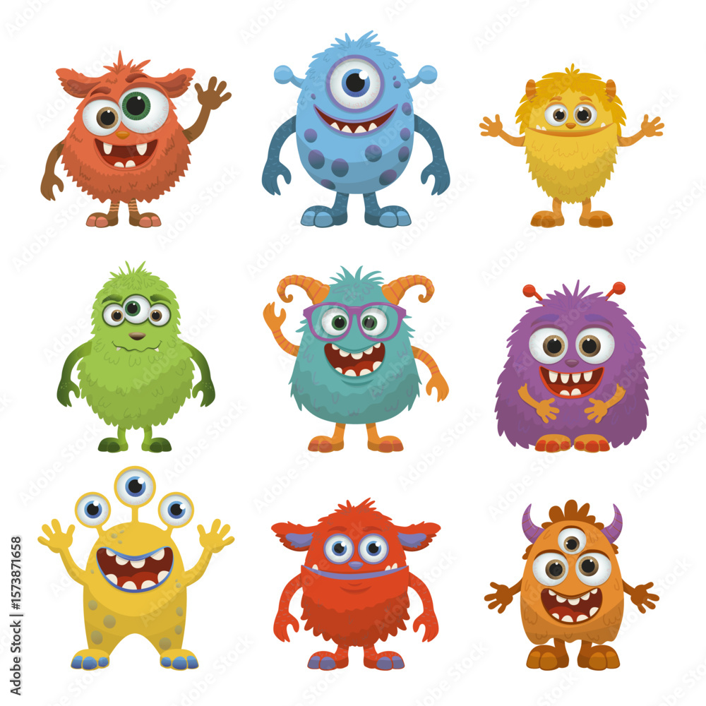 Fototapeta premium Colorful Cartoon Monsters Set Vector Illustration