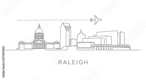 Raleigh Skyline Line Art with Minimalist, and Travel.