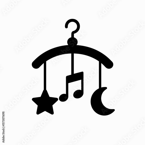 Baby mobile icon in filled style — nursery toy with music and stars