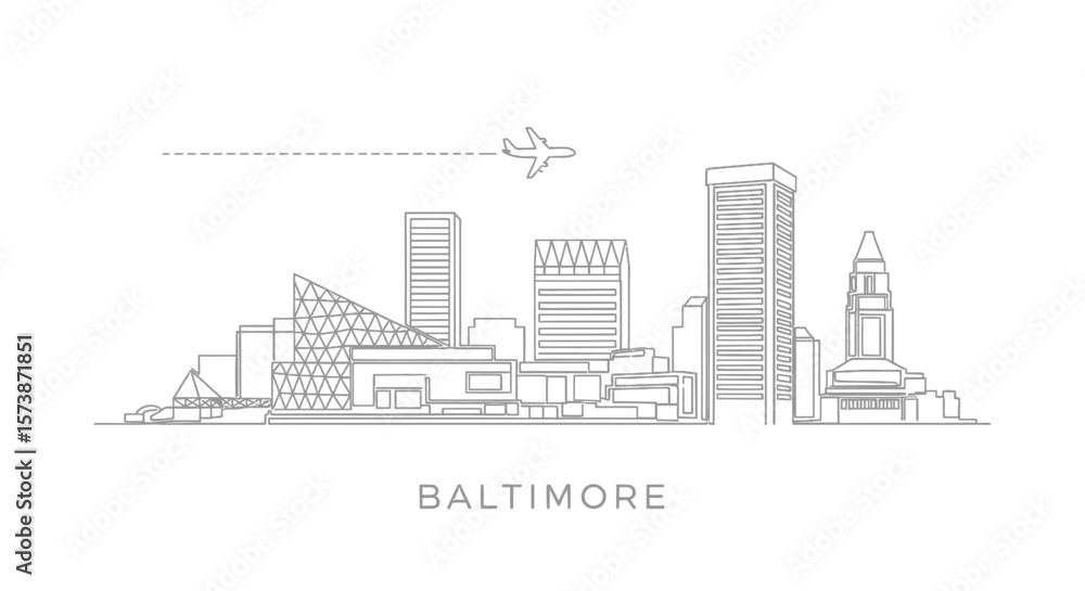 Fototapeta premium Baltimore Skyline Line Art with Cityscape Minimal.
