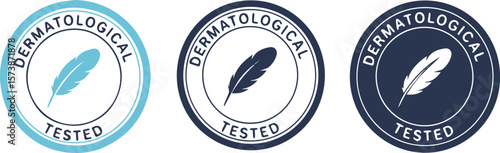 Dermatological Tested Stamp with Feather Icon in Blue, Black, and White