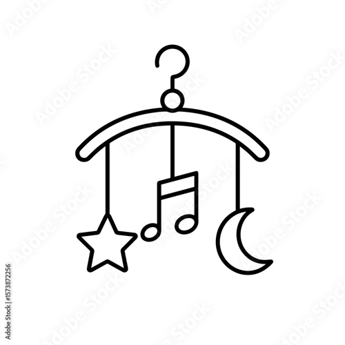 Baby mobile icon in outline style — nursery toy with music and stars