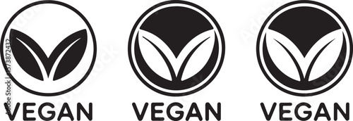 A Collection of Vegan Logos Symbolic of Plant Based Food Products and Ethical Consumption with Minimalist Design and Simple Graphics
