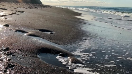 Wallpaper Mural Waves Hitting Dark Beach in Early Morning Torontodigital.ca