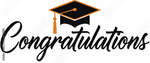Vector art of graduation cap and calligraphy wishing congratulations isolated on transparent background