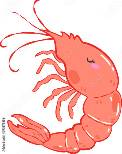 Cartoon shrimp, cute sea animal vector illustration