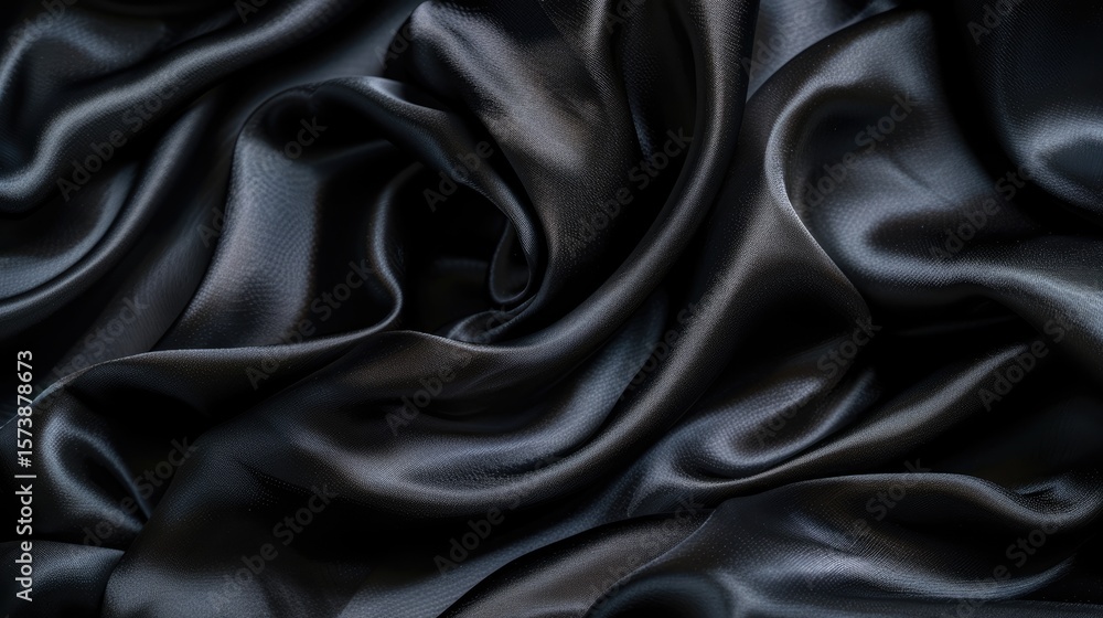 Obraz premium Soft, flowing abstract background of black fabric, delicate texture, author's concept of fabric.