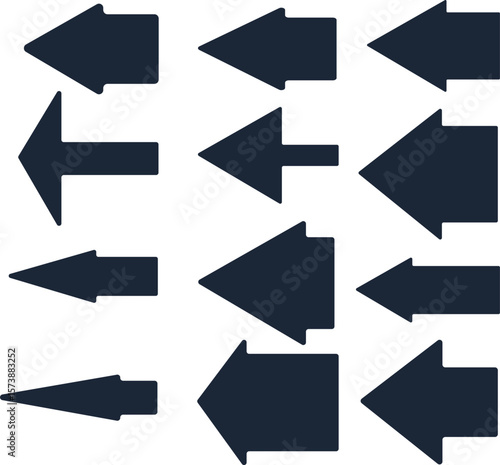 Arrow left vector icon. Flat navy symbol. Pictogram is isolated on a white background. Designed for web and software interfaces.