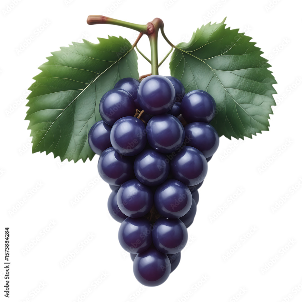 Fototapeta premium Ripe Bunch of Dark Blue Grapes with Green Leaves