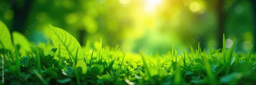 Obraz premium Lush Green Landscape with Sunlight Filtering Through Leaves Vibrant Summer Nature Scene