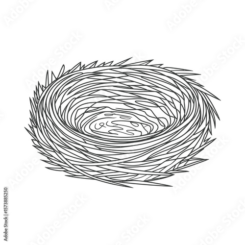 Simple Line Art Illustration of an Empty Bird Nest on White