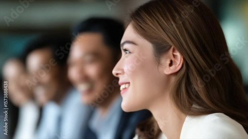 Wallpaper Mural An Asian woman smiling while sitting with her colleagues in the conference room Torontodigital.ca