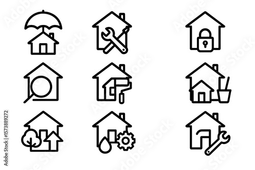 Home maintenance icons: silhouette style for essential property services