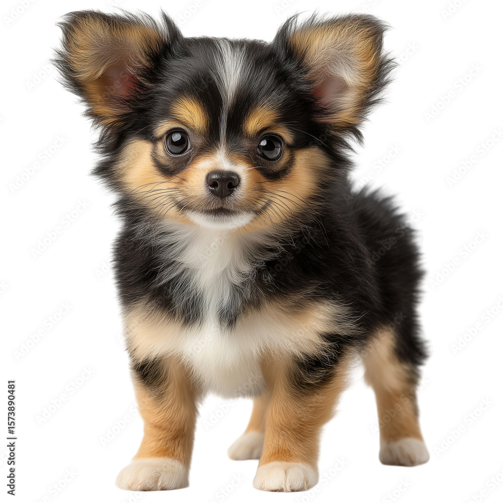 Obraz premium Chihuahua puppy standing cute dog breed small pet animal portrait isolated on transparent background 