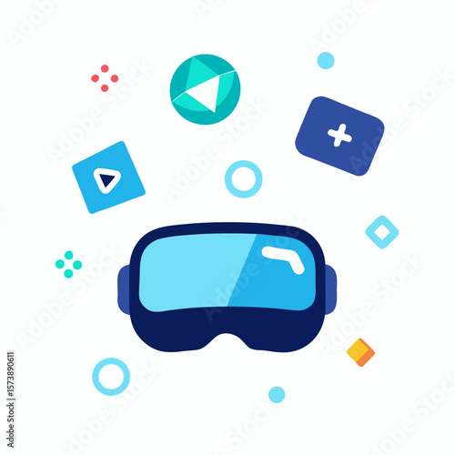 Virtual Reality Mask With Icons Vector