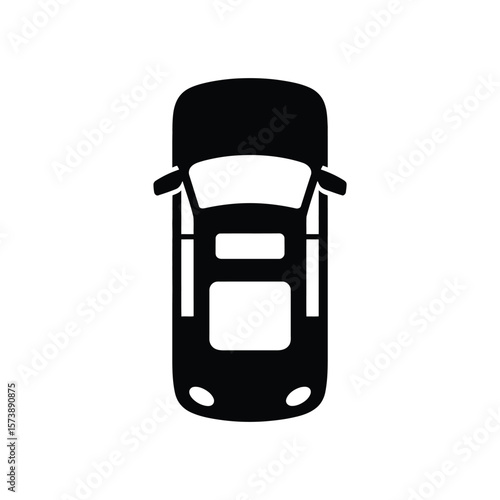 Car Top View Icon Illustration in Black and White Simple Design