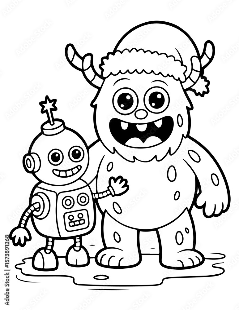 Fototapeta premium Cute Christmas Monster Coloring Book