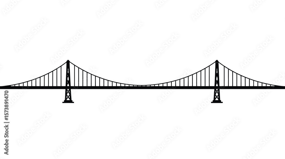 Fototapeta premium Minimalist Black and White Bridge Illustration on a Clean White Background