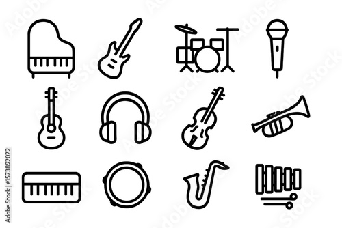 Minimalist music instruments icon set for creative designs