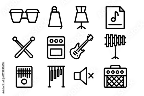 Music and fashion icon set: linear designs for creative projects