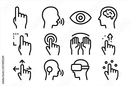 Touch and gesture icons set featuring human interface interaction concepts