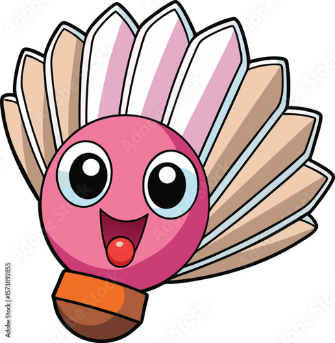 Kawaii shuttlecock with blushing face, cute badminton cartoon object on white background