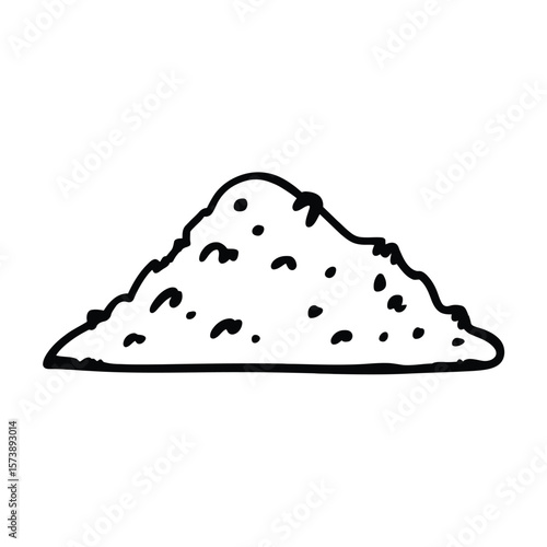 Hand drawn pile of dirt or soil illustration in black and white