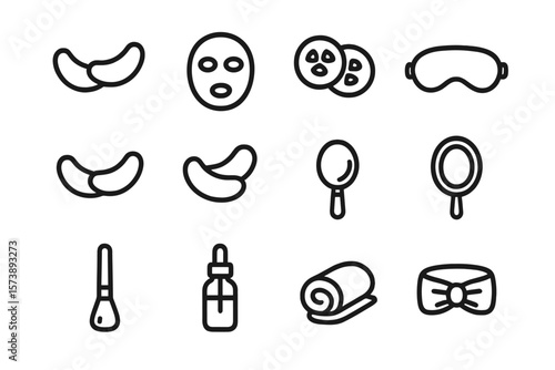 Seamless skincare icons in dark minimalist style for beauty and spa