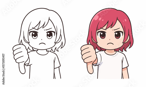 Woman giving big thumbs down disappointment coloring page for kids