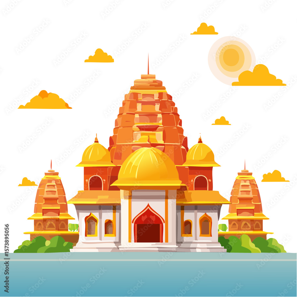 Naklejka premium Golden Temple at Sunrise Vector Illustration with Traditional Design