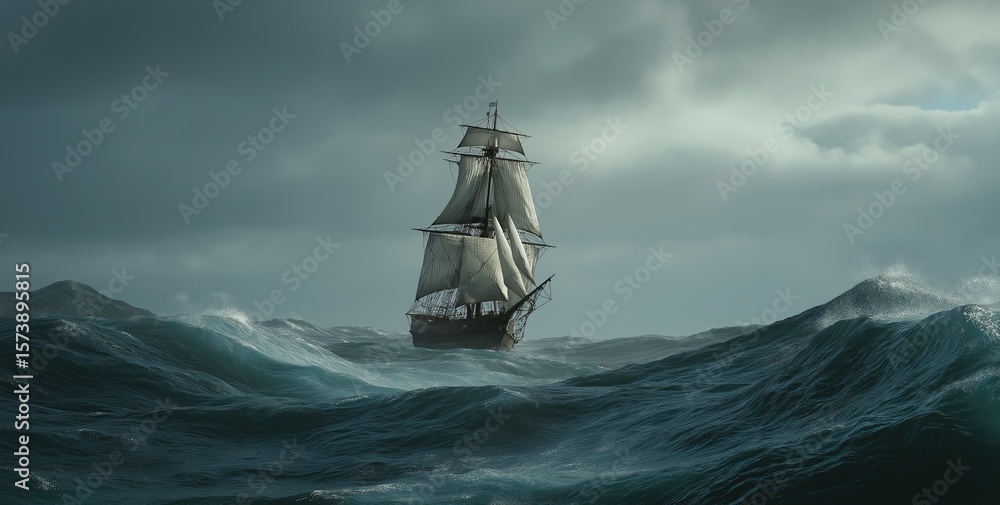 Obraz premium Historic Tall Ship Battling Stormy Seas