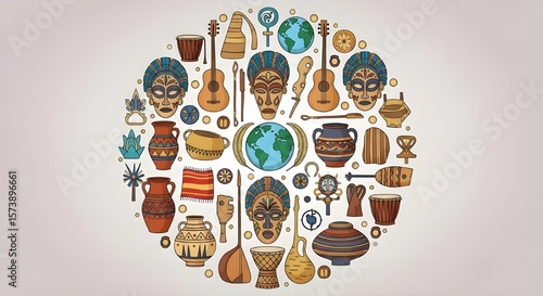 Symmetrical Circle of Cultural Artifacts on Neutral Background – Global Diversity Concept