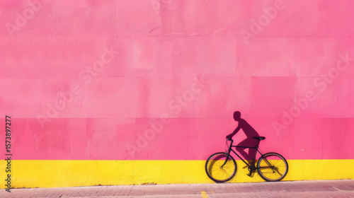 Wallpaper Mural A shadow of a person on a bicycle cast on a colorful wall	The sharp, elongated shadow of a person riding a bicycle is cast against a brightly colored, minimalist wall on a sunny day.
 Torontodigital.ca