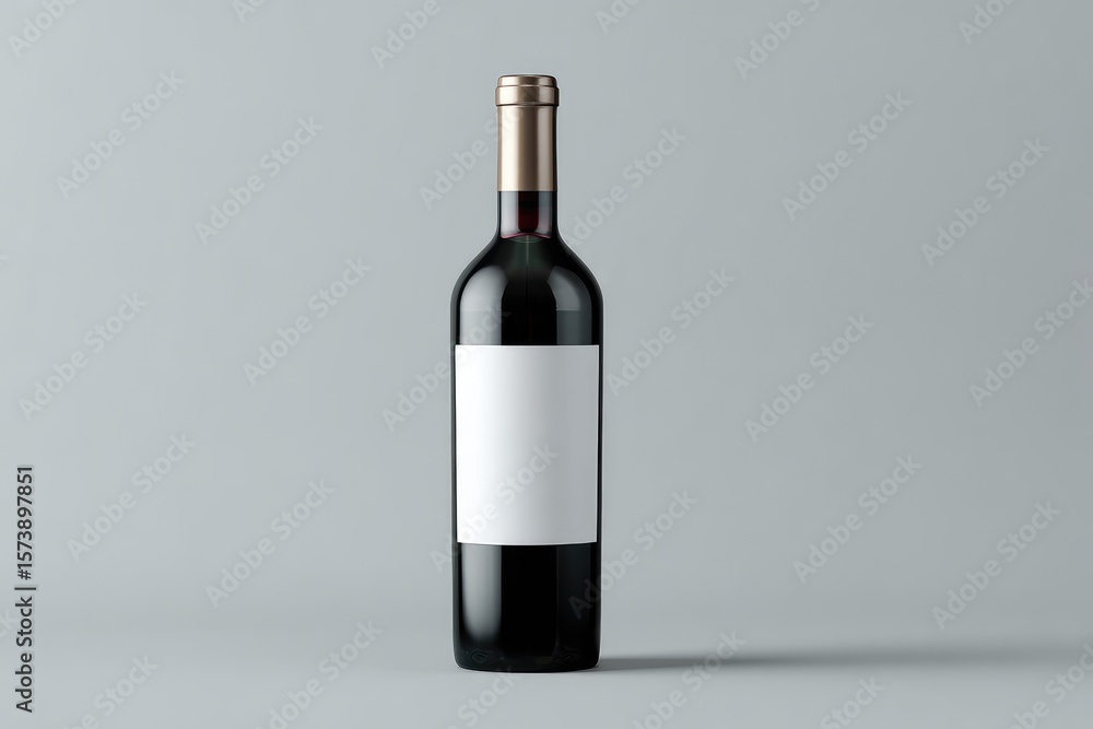 Fototapeta premium Red wine bottle, blank label, on gray background