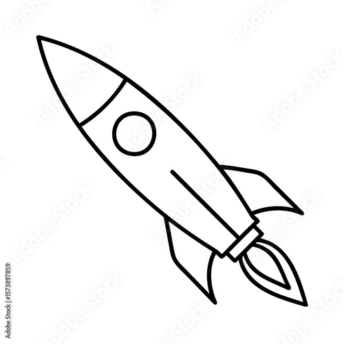 Black outline rocket ship with fiery exhaust spaceship