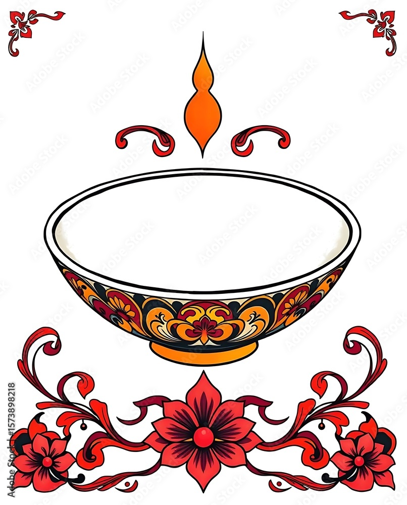 custom made wallpaper toronto digitalDecorative Bowl Illustration with Floral Elements on a White Background
