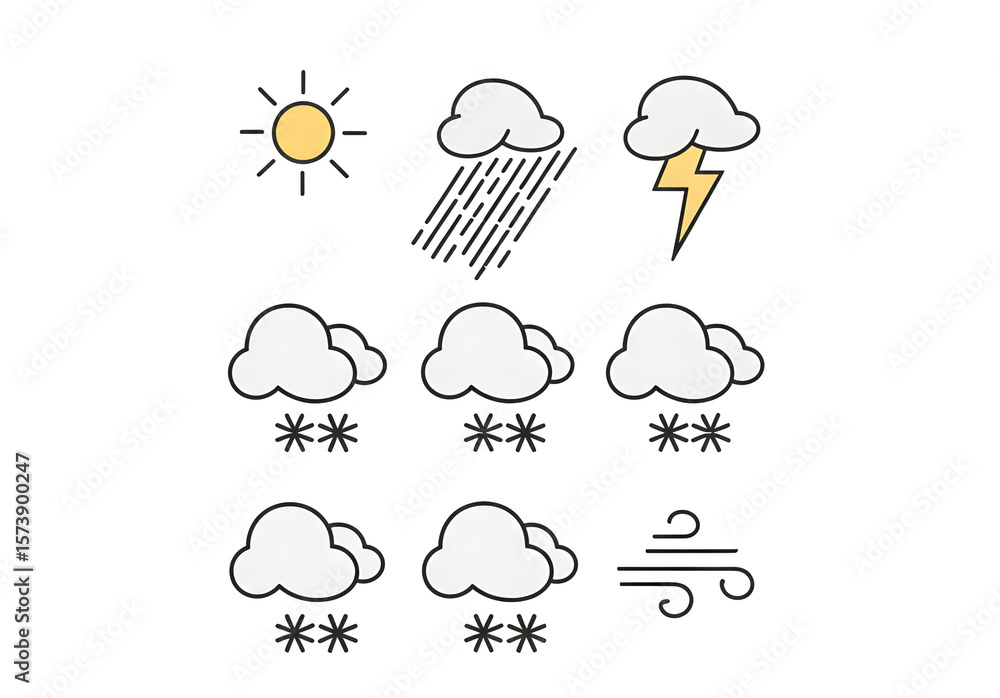 Obraz premium Flat Vector Weather Icon Pack