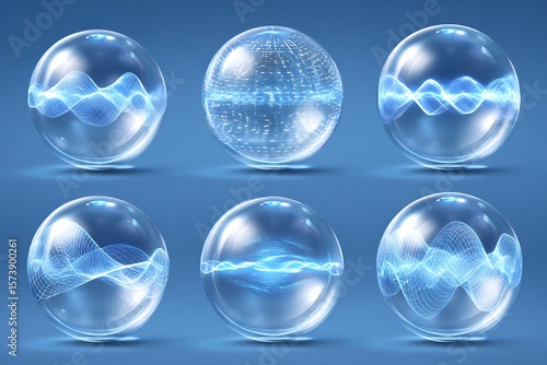 Abstract blue energy spheres waveforms technology