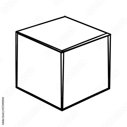 Black outline cube geometric shape three dimensional