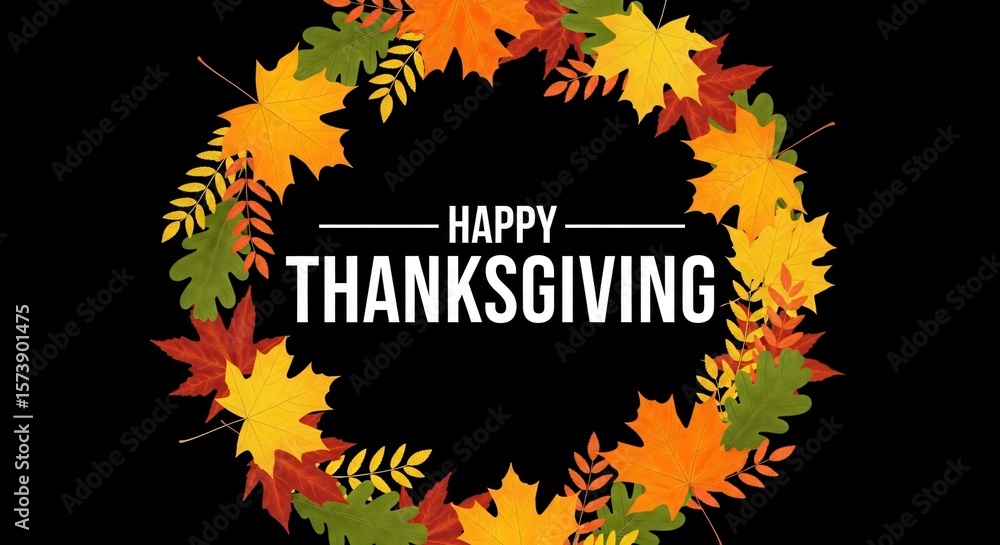 custom made wallpaper toronto digitalHappy Thanksgiving Wreath: Autumn Leaves Design, Fall Holiday Celebration Graphic