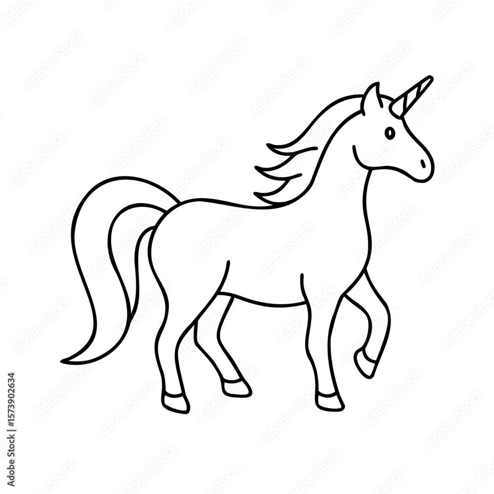 Fototapeta premium Mythical horse with spiraled horn and flowing mane