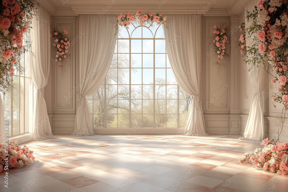 custom made wallpaper toronto digitalMaternity backdrop, wedding backdrop, photography background with delicate flowers and big bright window.