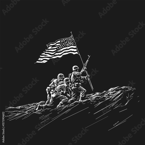 ultra simple single line graphic illustration of soldiers