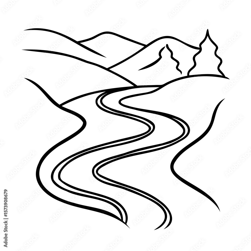 Obraz premium Winding river through rolling hills and trees vector