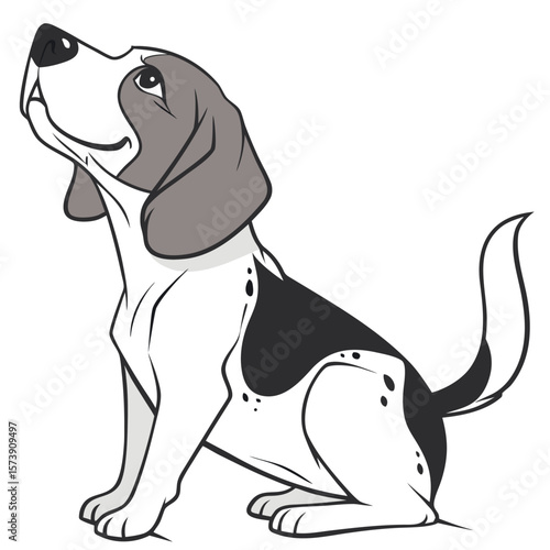 A Charming Cartoon Beagle Dog Sitting and Looking Upwards with a Gentle Smile