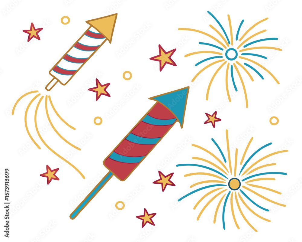 Fototapeta premium Festive Fireworks Display Celebration Bright Sparklers Vector