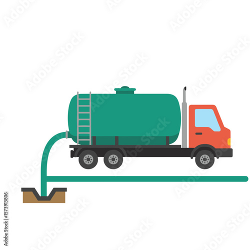 Sewage Pumping Truck. Septic Waste Disposal Process